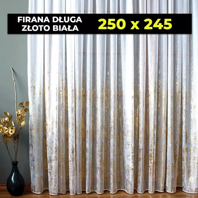 Firany gotowe - Firana 250x245 Do pokoju, salonu - Długa, uszyta - Megan